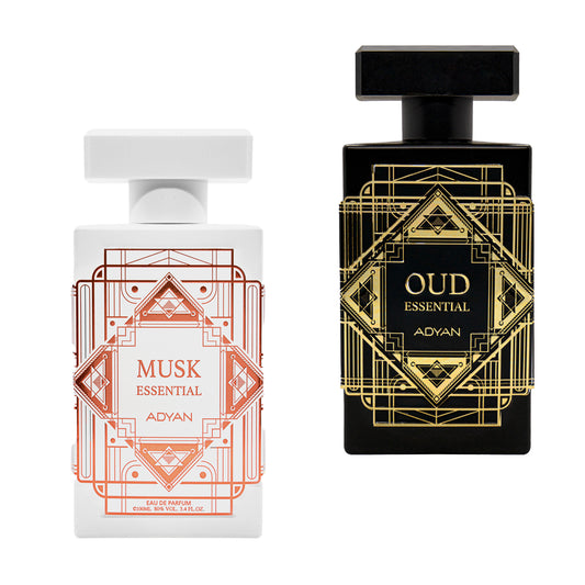 Pachet 2 parfumuri, Oud Essential si Musk Essential by Adyan, unisex, 100ml