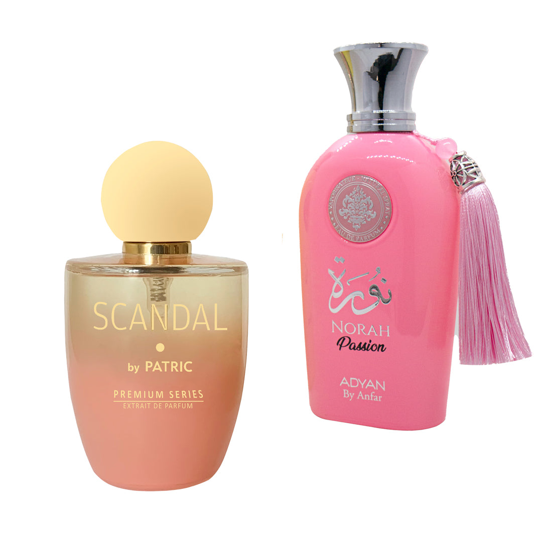 Pachet 2 parfumuri, Scandal by Patric si Norah Passion by Adyan, femei, 100ml